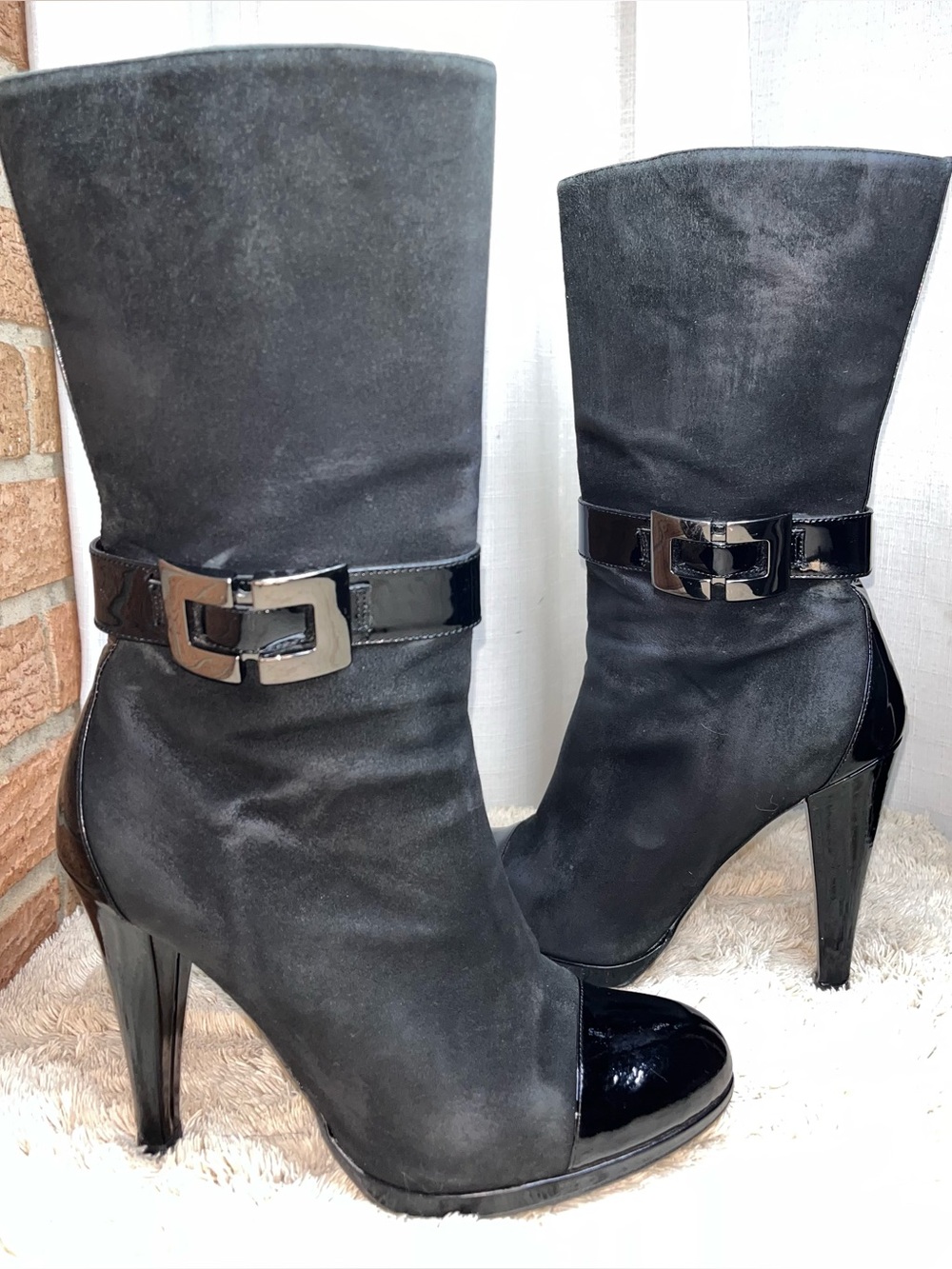I.N.C. International Concepts Margaret Black Suede Platform Boots Size 8.5